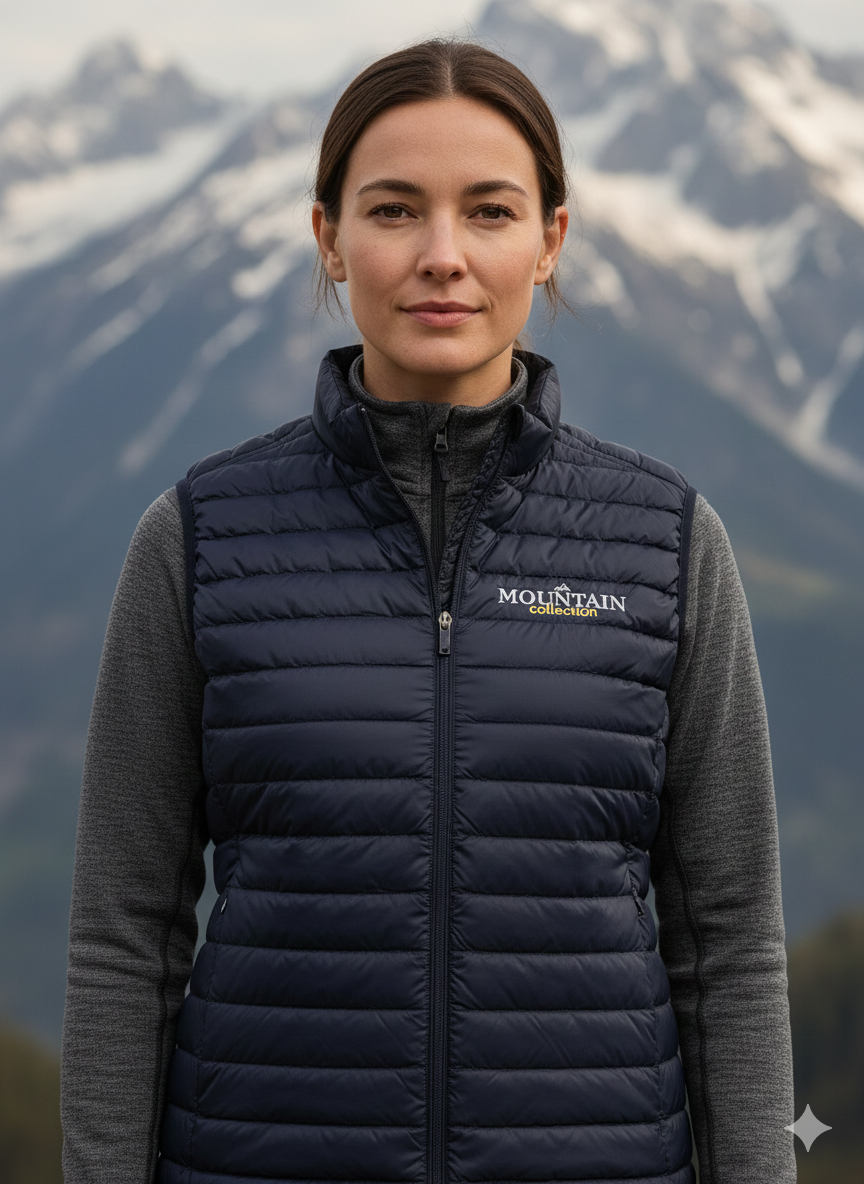 D&eacute;tail broderie logo sur veste sans manche par SMTK Montm&eacute;lian