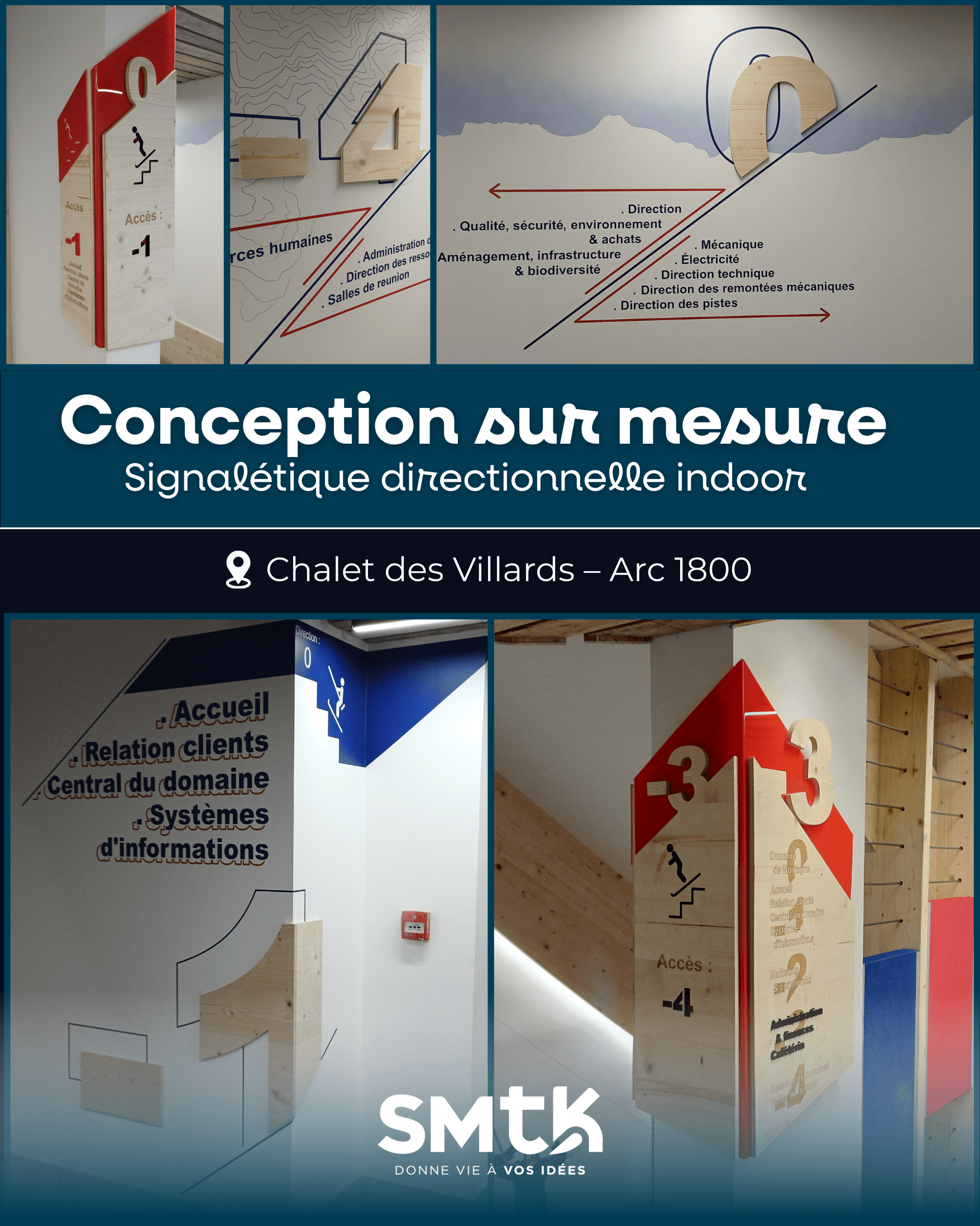 signalétique intérieure bois plexiglass arc 1800